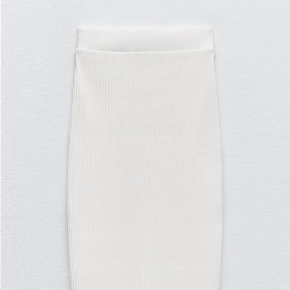 Zara High-waisted Midi Ribbed Skirt With Elastic Band Medium White
